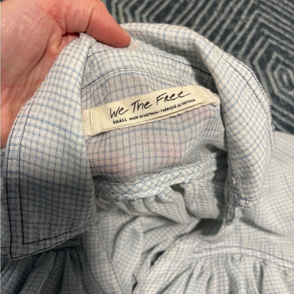 We The Free Light Blue Checkered Top